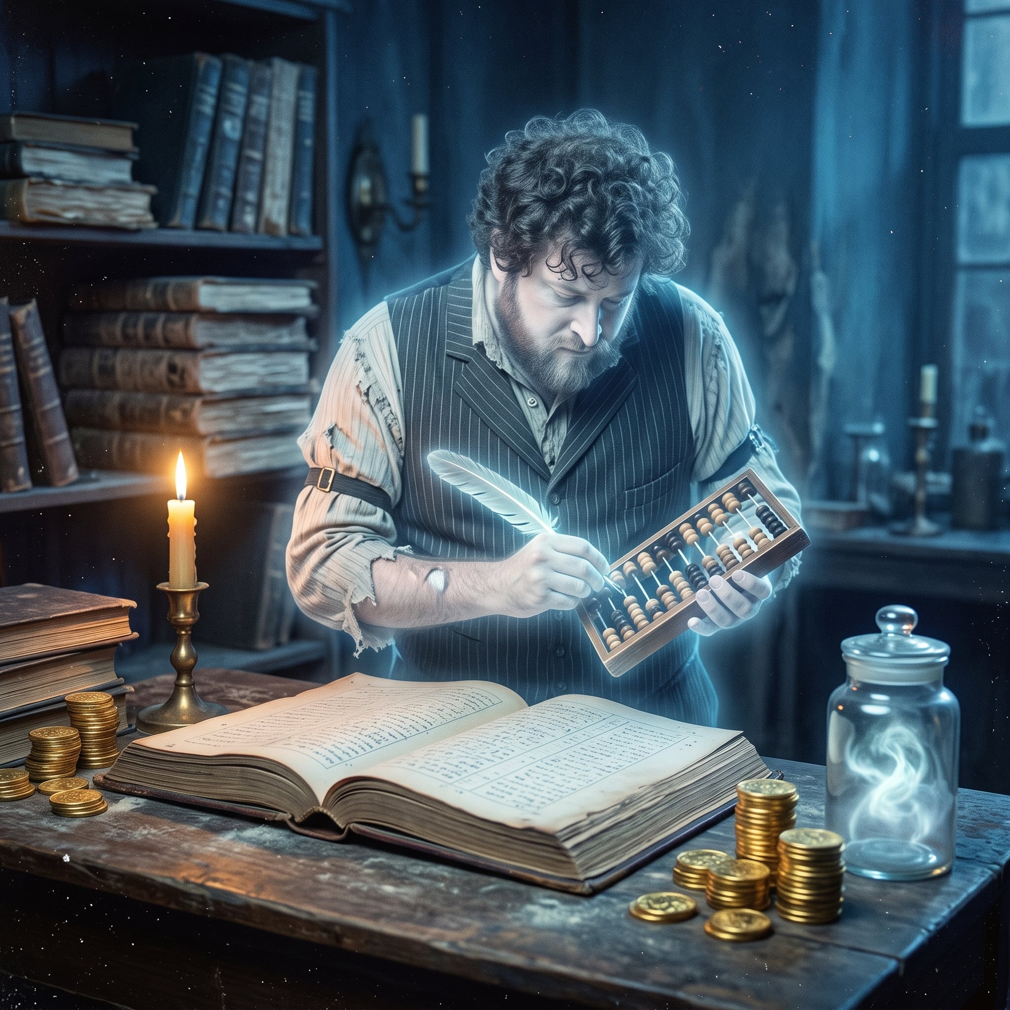 Ezekiel, the bookkeeper and webmaster, at his desk
