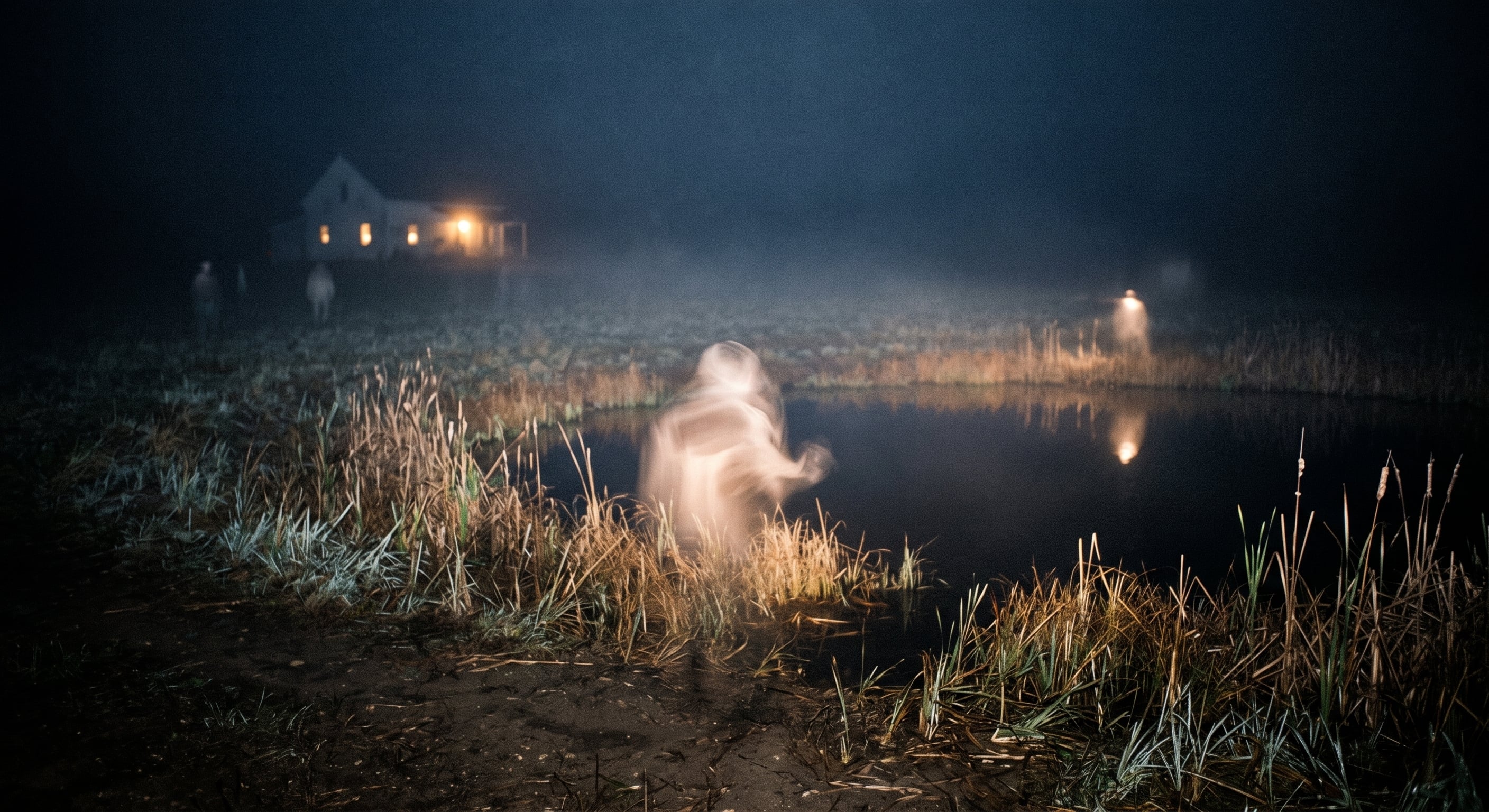 The Field Wisp drifting over crop rows at night