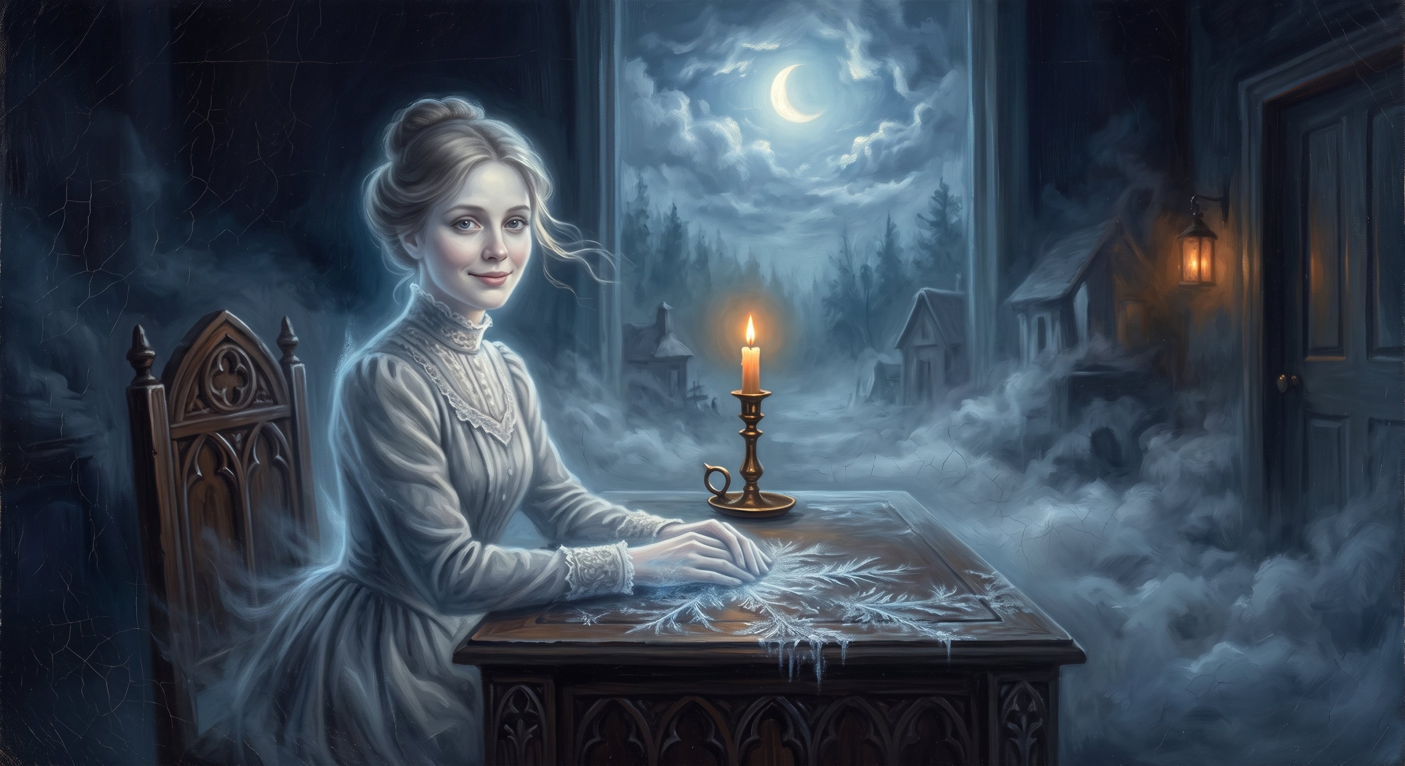 The Gray Lady, in a painted portrait.