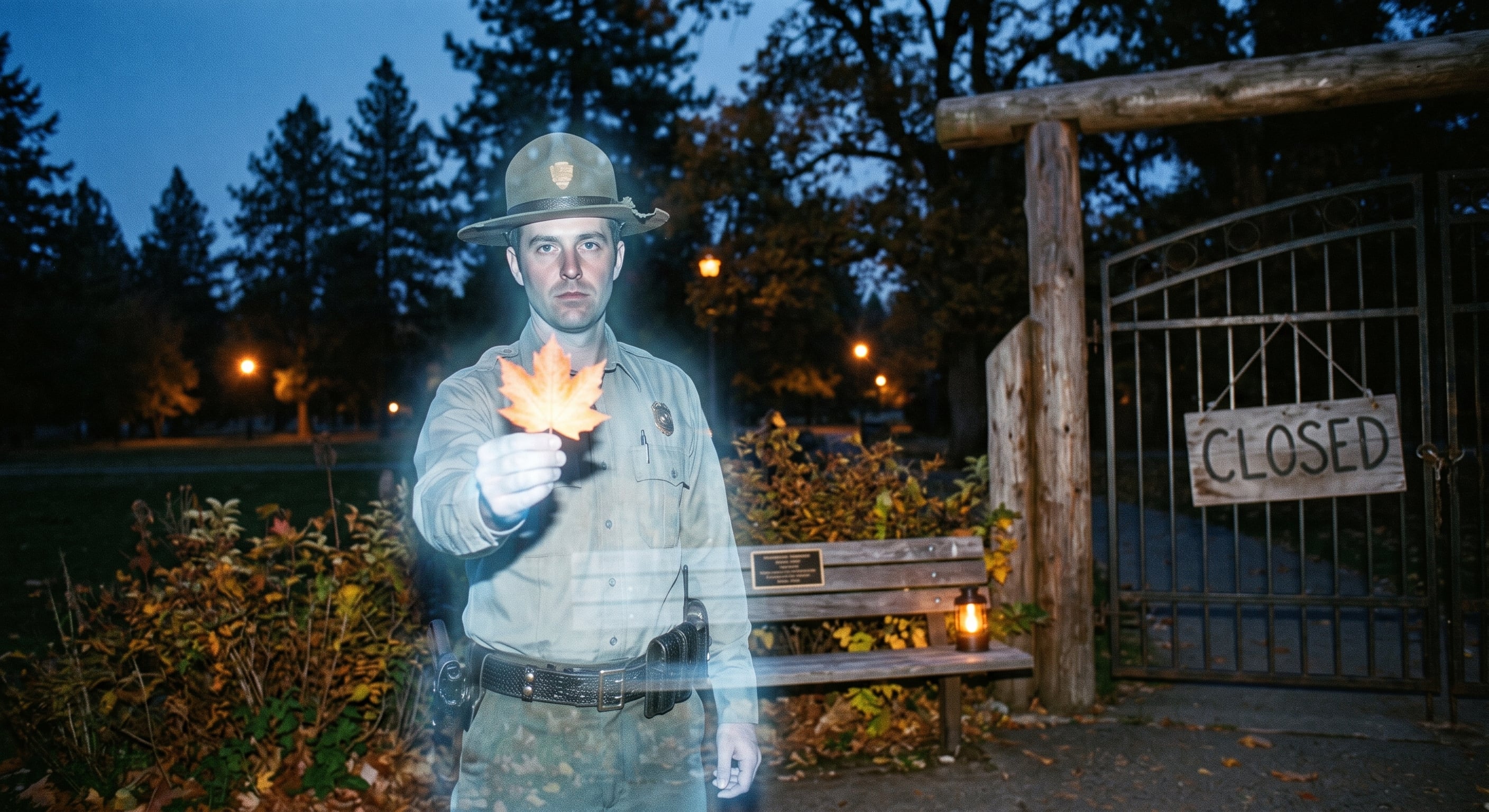 The Park Ranger Phantom at a park gate